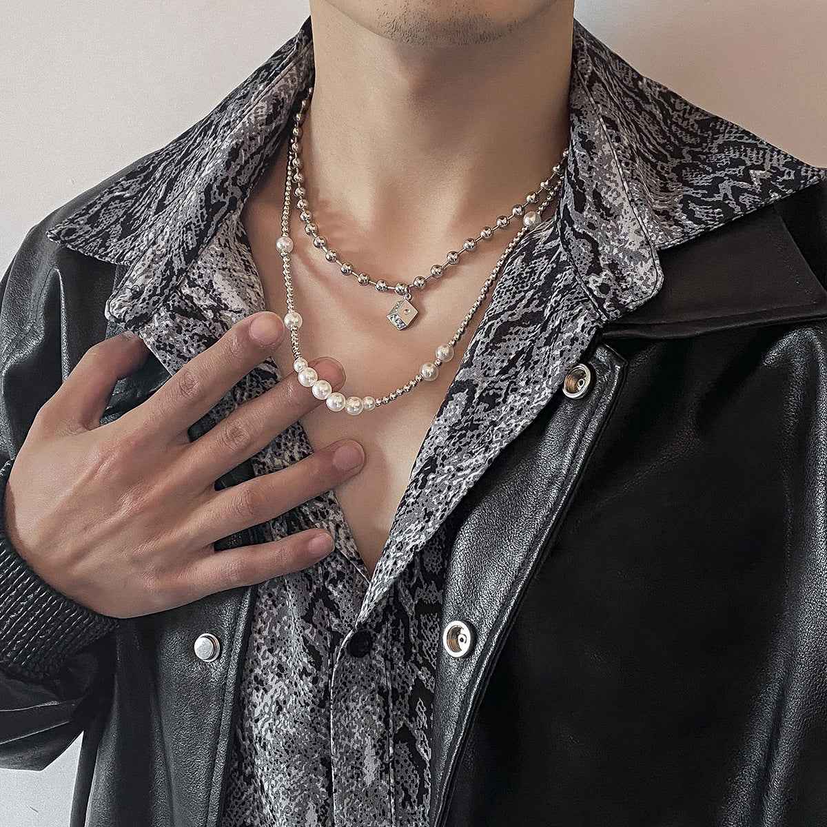 Pearl Double-Layered Necklace With Die Pendant necklace - Damned Threads